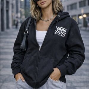Vans Black Zip Up Hoodie Checker Logo Off The Wall Size XS